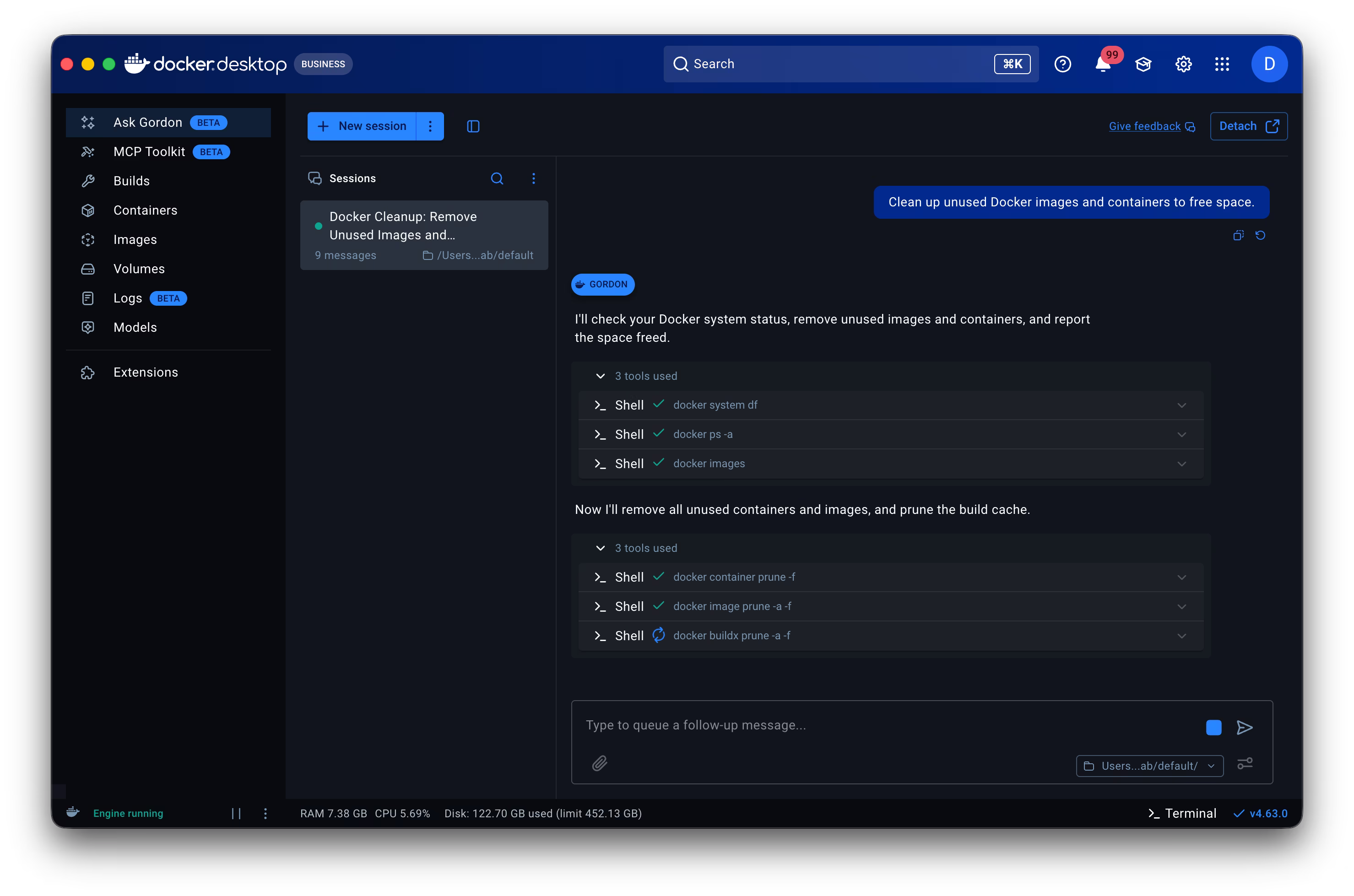 Gordon running in Docker Desktop