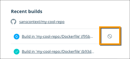List of builds showing the cancel icon