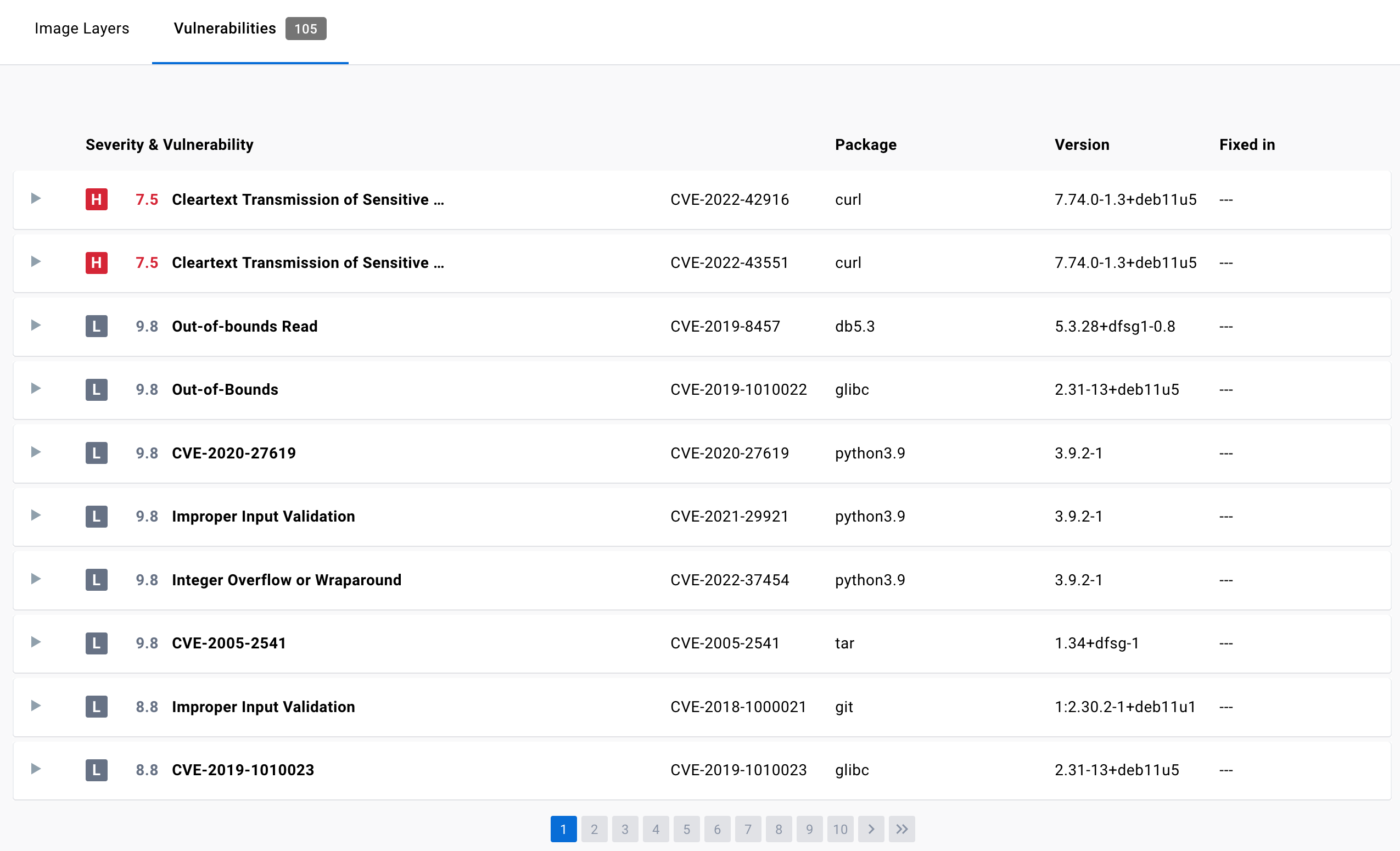 Vulnerability scan details