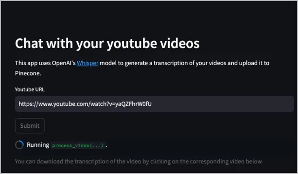 Submitting a video in the yt-whisper service