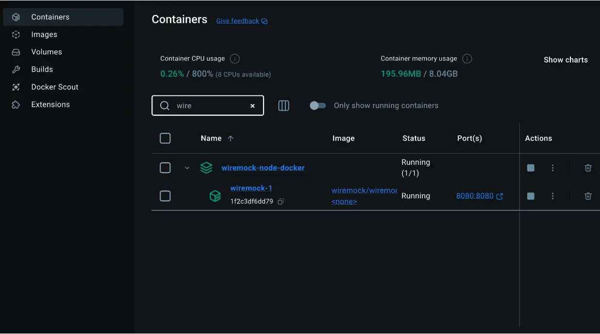 Diagram showing the WireMock container running on Docker Desktop 