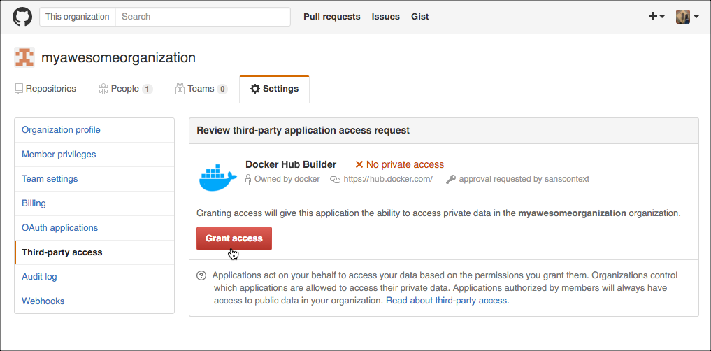 GitHub 組織への手動によるアクセス許可